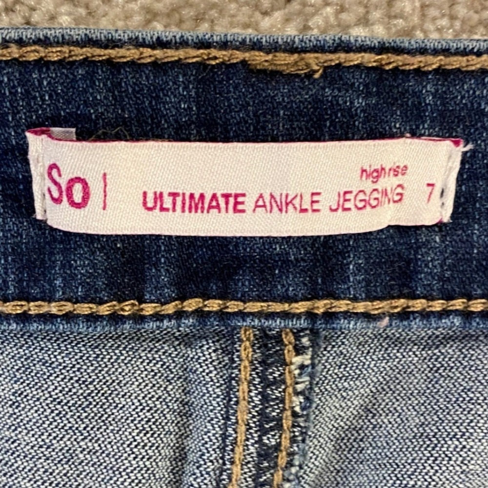 SO Ultimate Ankle Jegging Juniors Womens 7 Blue High Rise Button Fly Raw Hem - Picture 2 of 11